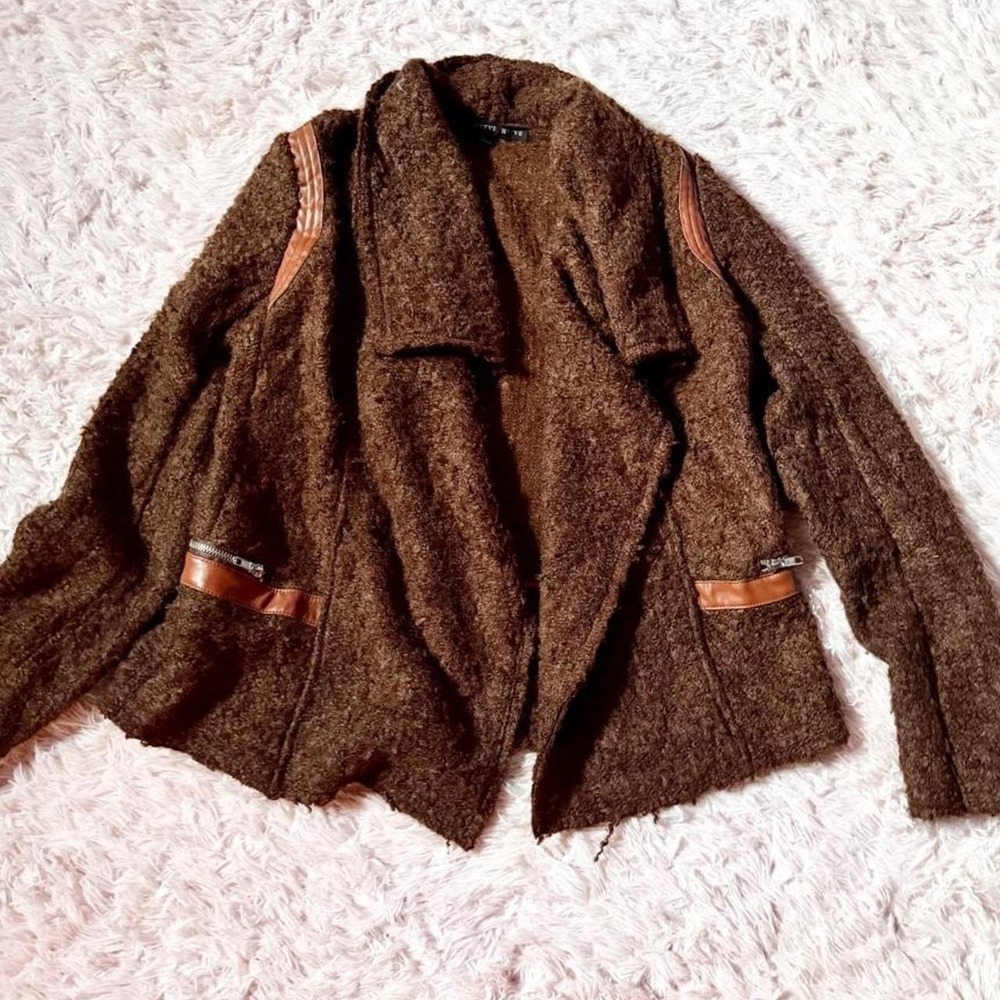 Textured Moto Rustic Edgy Faux Leather Details Blazer Jacket Womens L Eclectic